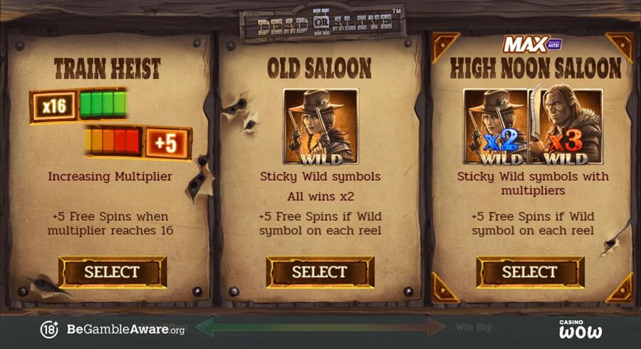 Dead or Alive 2 bonus feature valg - Train Heist, Old Saloon, High Noon Saloon